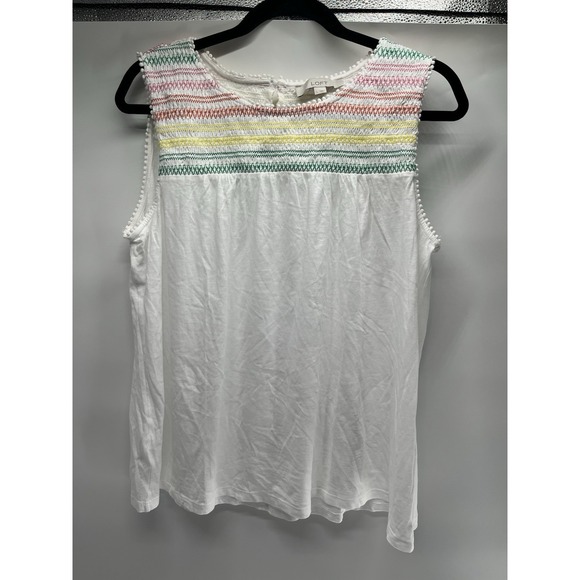 LOFT Tops - Women's Loft White  tank top LOFT colorful embroidered stripes Large‎
